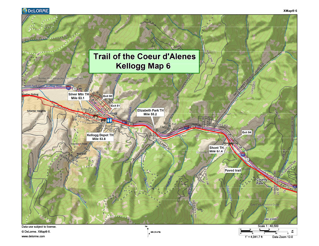 Kellogg Trailhead Map - Trail of the Coeur d'Alenes